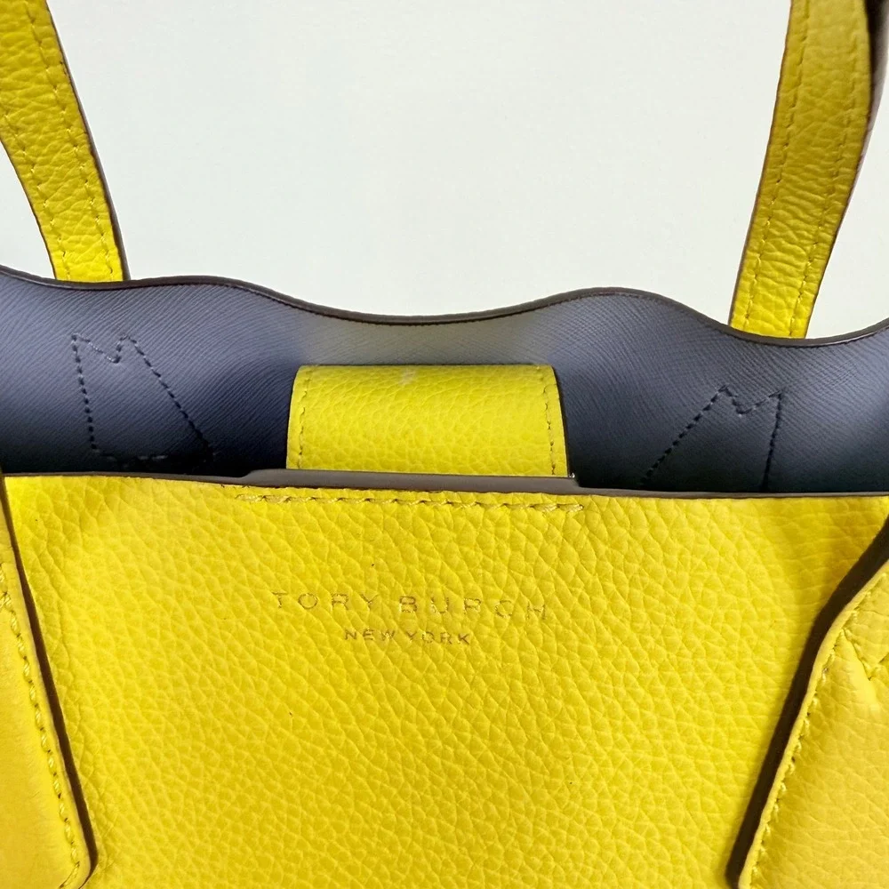 Tory Burch Perry Small Tote Womens Yellow Pebbled Leather Crossbody Bag